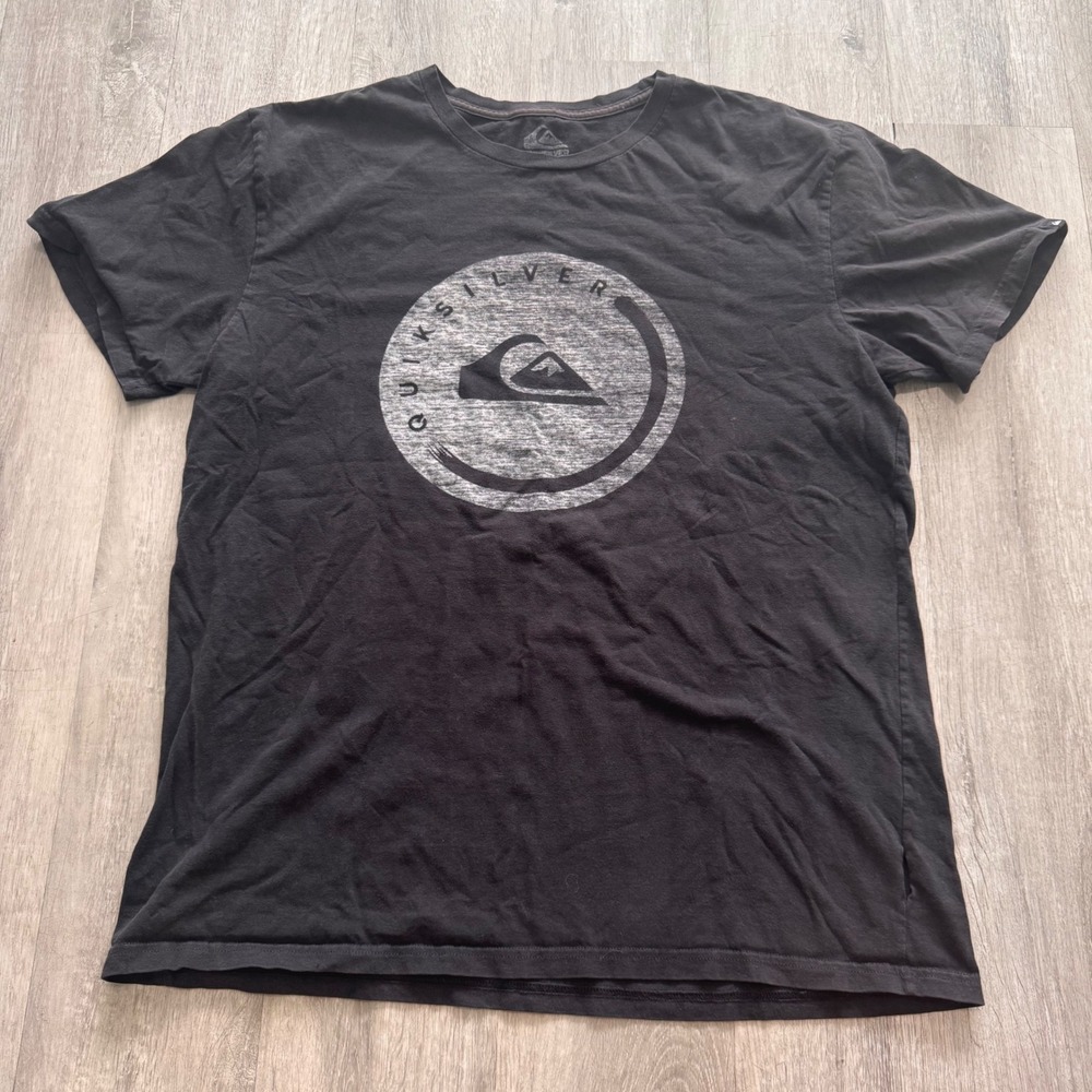 Quiksilver Mens Graphic T-Shirt Black Modern Fit Circle Logo Short Sleeve Large